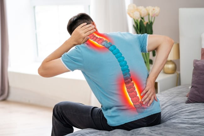 Illustration of a person dealing with neck and spine issues. 