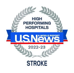 Decorative image that reads Hi Performance Hospitals U.S. News and World Report 2022-2023 Stroke