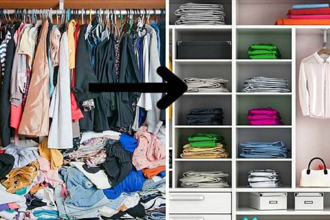 A disorganized closet
