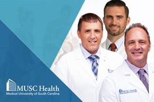 Drs. Ekman, Geswell and Oetken stand together to represent MUSC Health Orthopedics and Sports Medicine