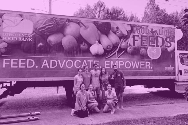 Lowcountry Food Bank image callout with purple overlay.