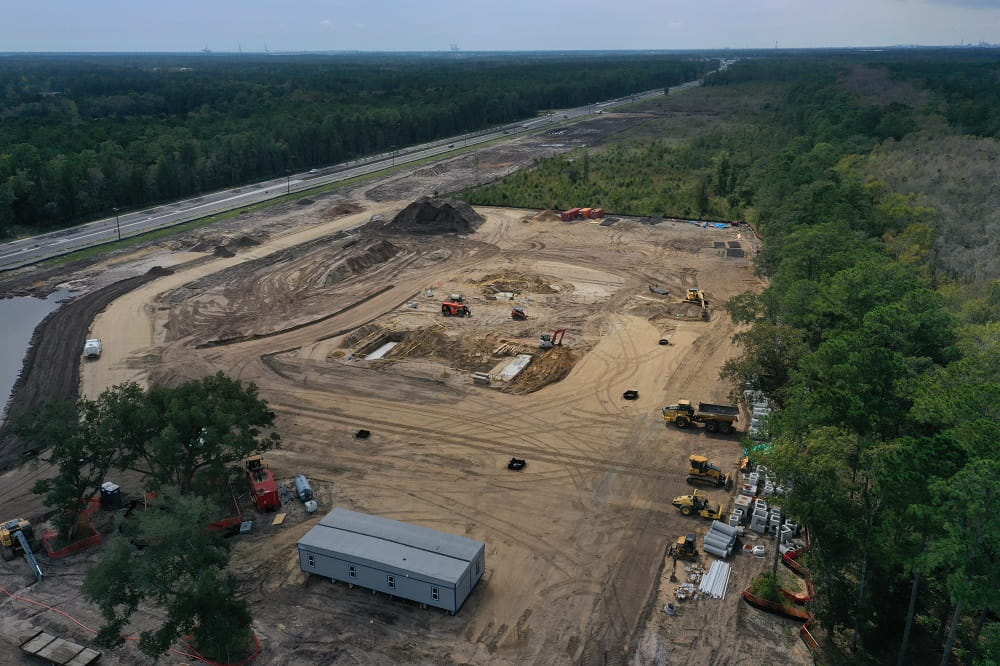 Aerial view of Clements Ferry construction progress