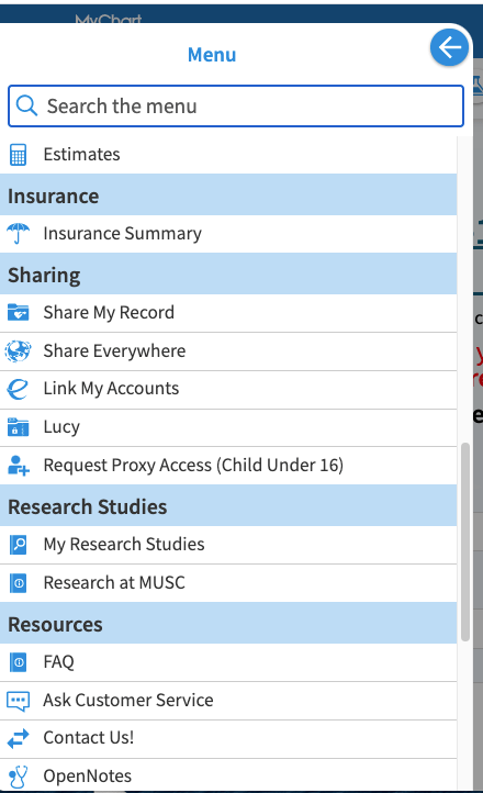 MyChart screenshot with red box highlighting the “My Research Studies” icon.