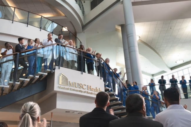 Image of employees celebrating opening of MUSC in Pee Dee region.