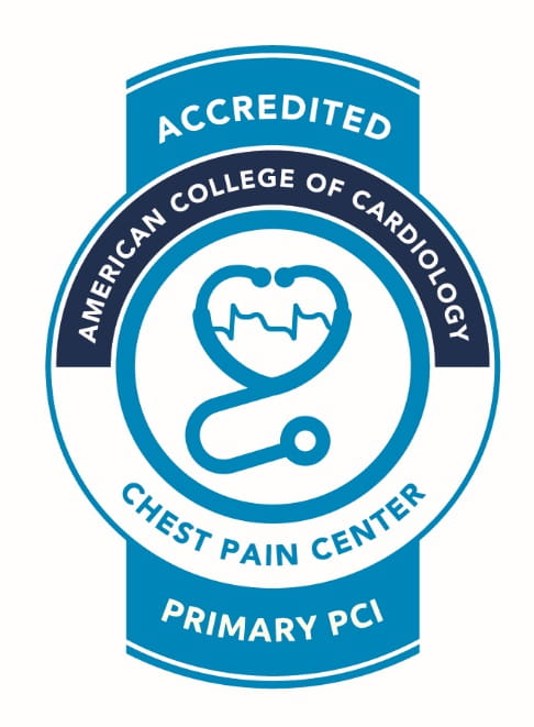 Accreditation badge that reads: American College of Cardiology, Chest Pain Center, Accredited Primary PCI