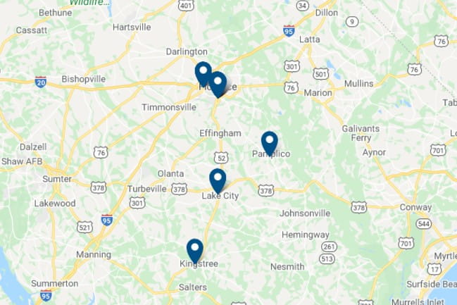 Screenshot of a map showing MUSC Health Florence Medical Center locations.