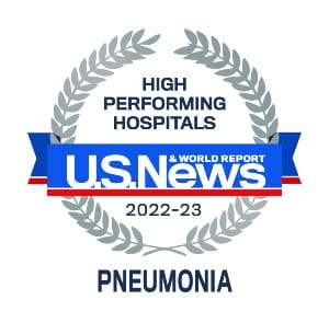 Decorative image that reads Hi Performance Hospitals U.S. News and World Report 2022-2023 Pneumonia