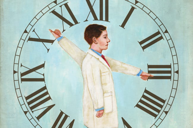 Illustration-of-Physician-Against-BackDrop-of-Clock
