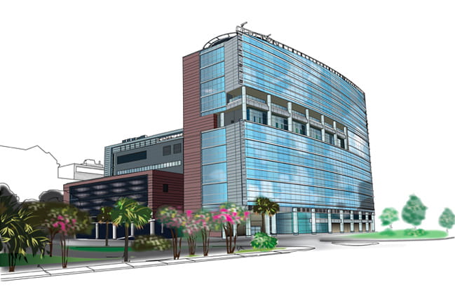 Illustration of the new MUSC Children’s Hospital with descriptions of each floor.