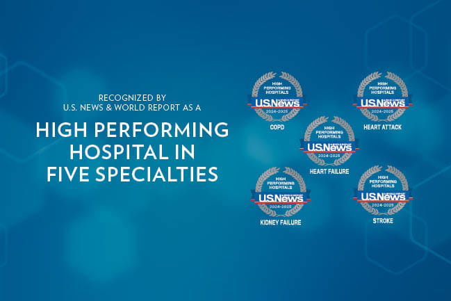 High Performing Hospital Florence Medical Center | Showing Five Specialties: COPY, Heart Attack, Heart Failure, Kidney Failure, Stroke | U.S. News & World Report 2024 - 2025