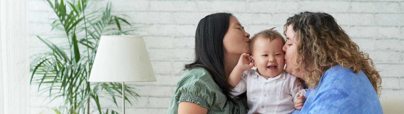 Parents kissing their baby