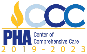 Decorative logo that reads CCC PHA Center of Comprehensive Care 2019-2023