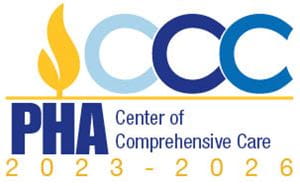 Decorative logo that reads CCC PHA Center of Comprehensive Care 2019-2023