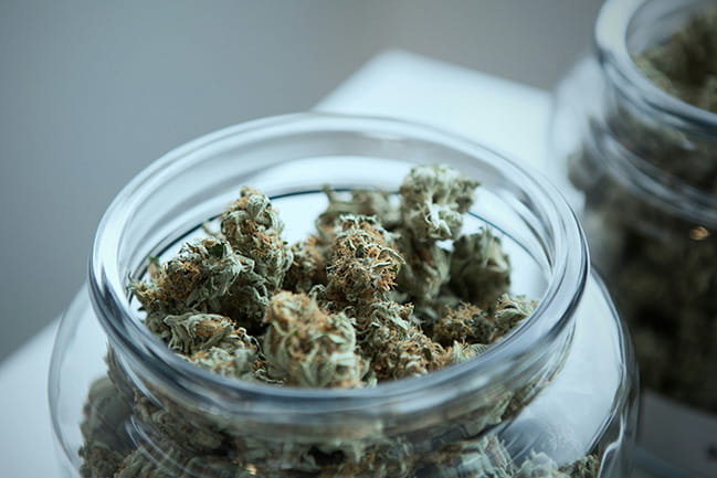 Photo of a jar with dried cannabis