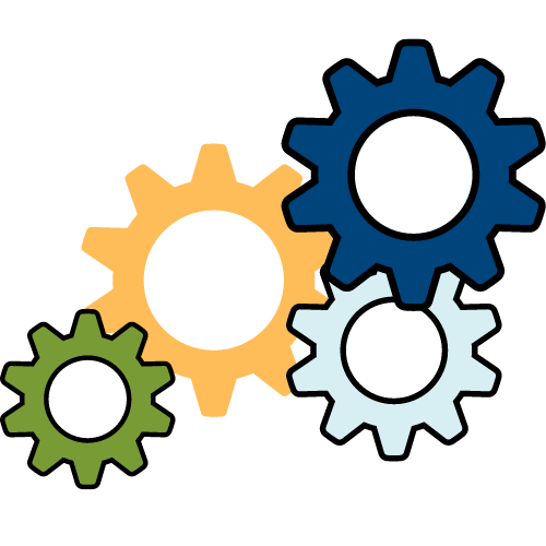 An image of different colored gears.