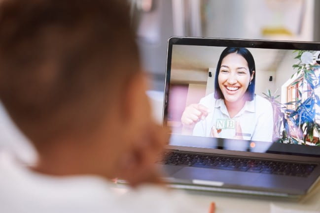 A child has a telehealth appointment with a health care provider.