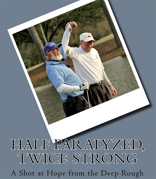 Book cover showing two men on a golf course with arms raised up