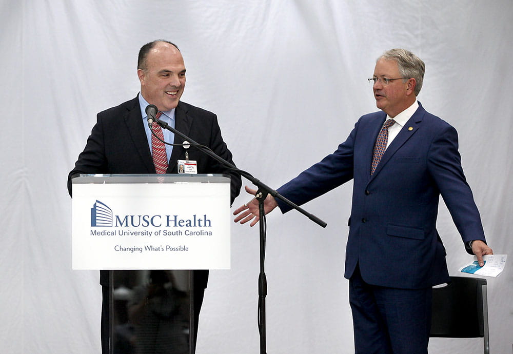 MUSC Health CEO and Charleston mayor on stage