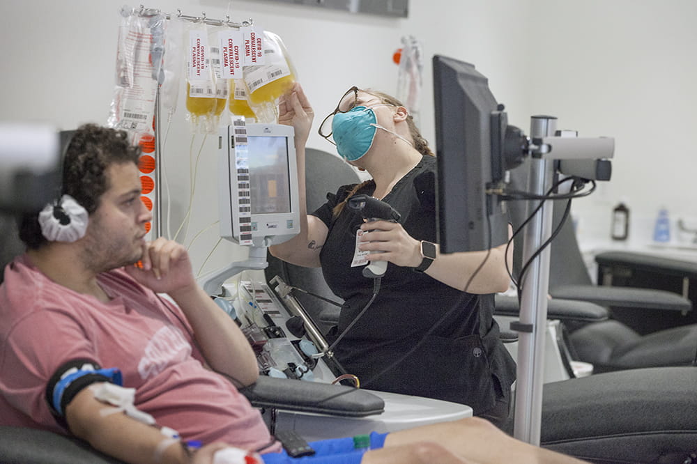 Patients like Mount Pleasant’s Rory Silverman has recovered from COVID-19 and met criteria to donate plasma at the Blood Connection in North Charleston.