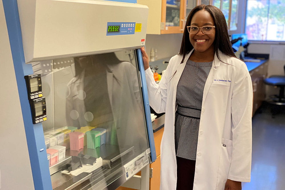 Dr. Janae Sweeney stands in the biorepository at South Carolina State University