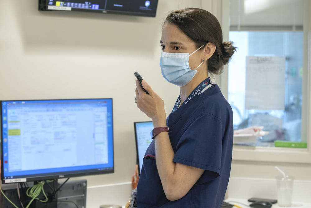 Dr. Elizabeth Mack, division chief of Pediatric Critical Care Medicine, in the clinic