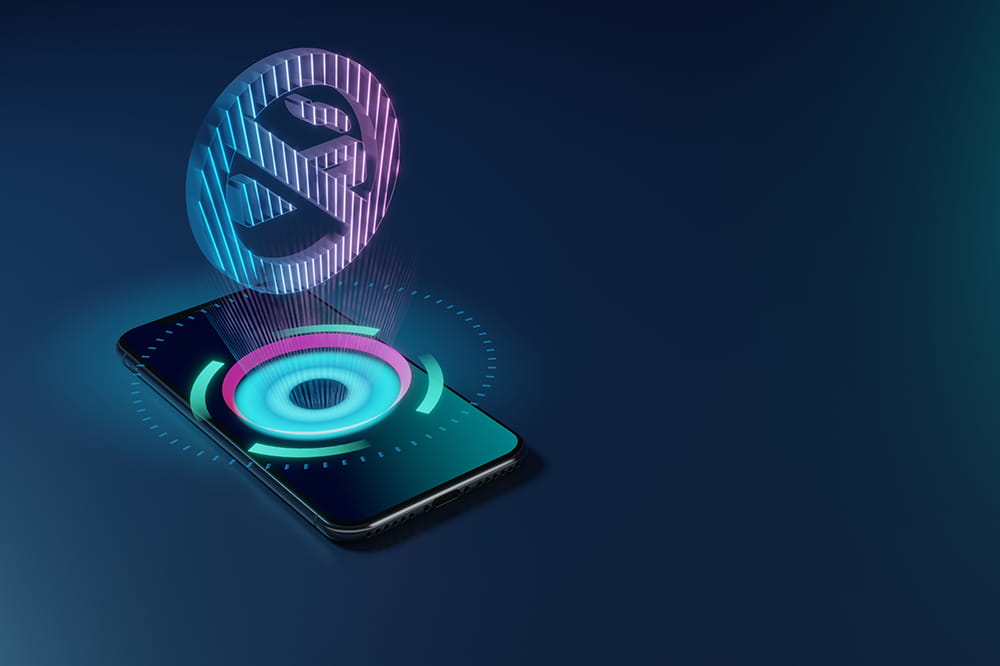 illustration of a holographic no smoking symbol emanating from a cell phone
