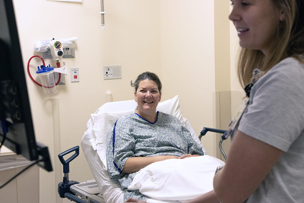 oncology nurse prepped and ready for her own colonoscopy