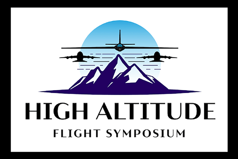 The words high altitude flight symposium under an illustration of planes going over a mountain